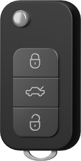 Electronic car keys with alarm system. Realistic black car keys. Modern car flip key. 3D png illustration.